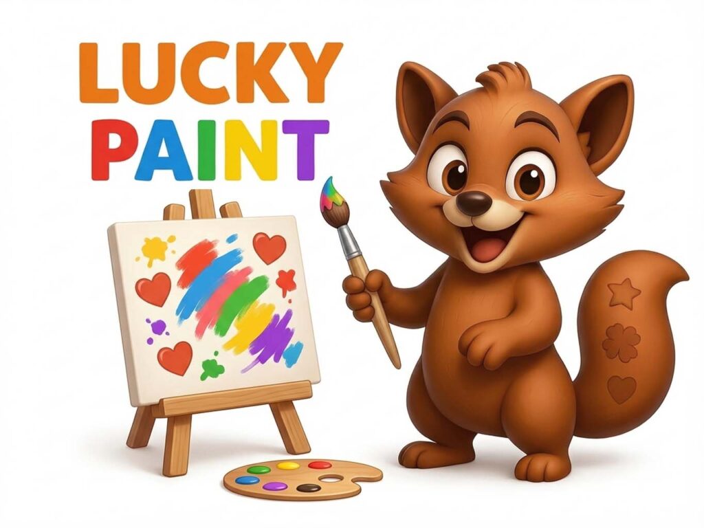 klik op de afbeelding van lucky die aan het schilderen is