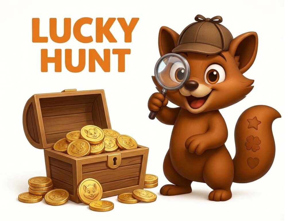 klik op de afbeelding van lucky die de schat heeft gevonden